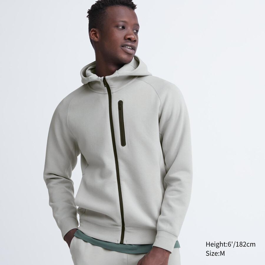 moška uniqlo dry sweat stretch jopa z zadrgo svetlo siva