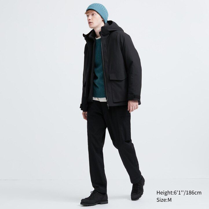 moške uniqlo hibridne puhove jakne s 3d krojem temno sive