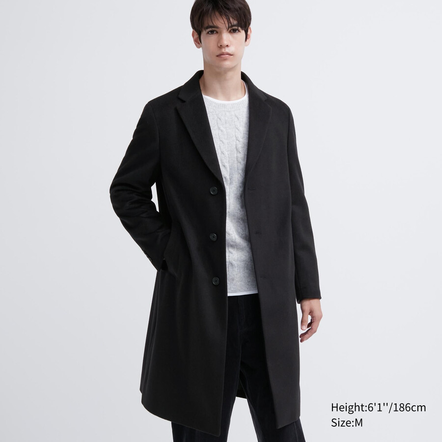 moške jakne uniqlo iz mešanice volne chesterfield črne
