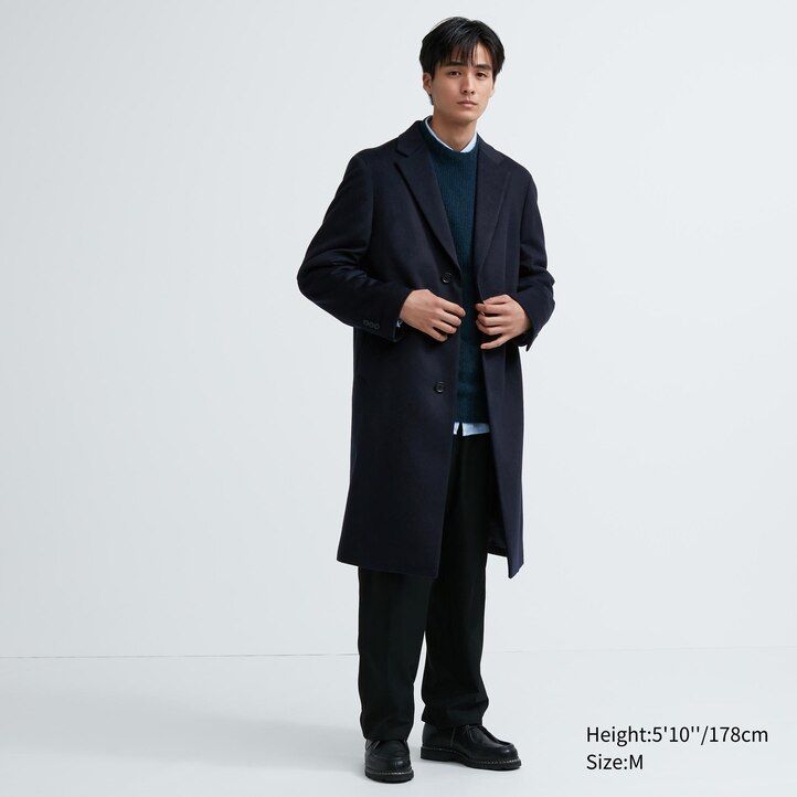 moške jakne uniqlo iz mešanice volne chesterfield črne