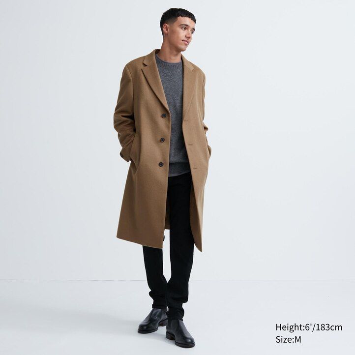 moške jakne uniqlo iz mešanice volne chesterfield črne