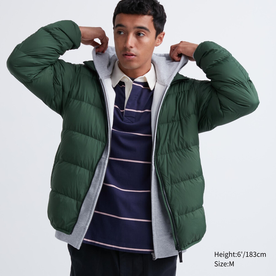 zelene moške jakne uniqlo ultra light down 3d cut