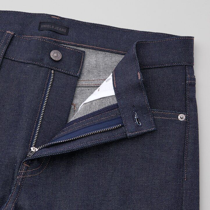 moške kavbojke uniqlo selvedge stretch slim fit season 2021 mornarsko modre