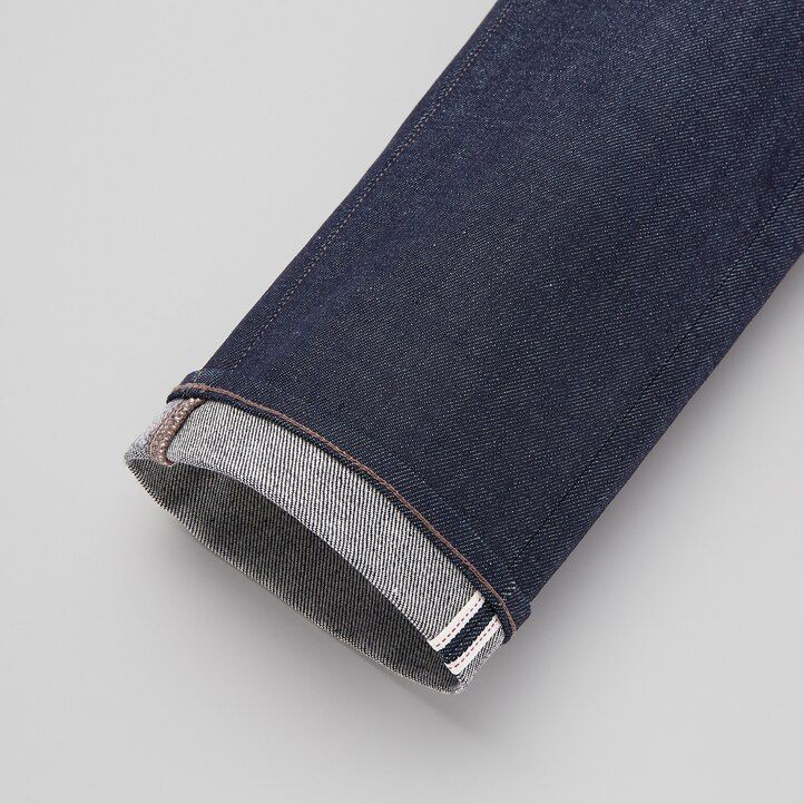 moške kavbojke uniqlo selvedge stretch slim fit season 2021 mornarsko modre