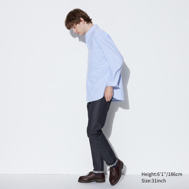 moške kavbojke uniqlo selvedge stretch slim fit črne