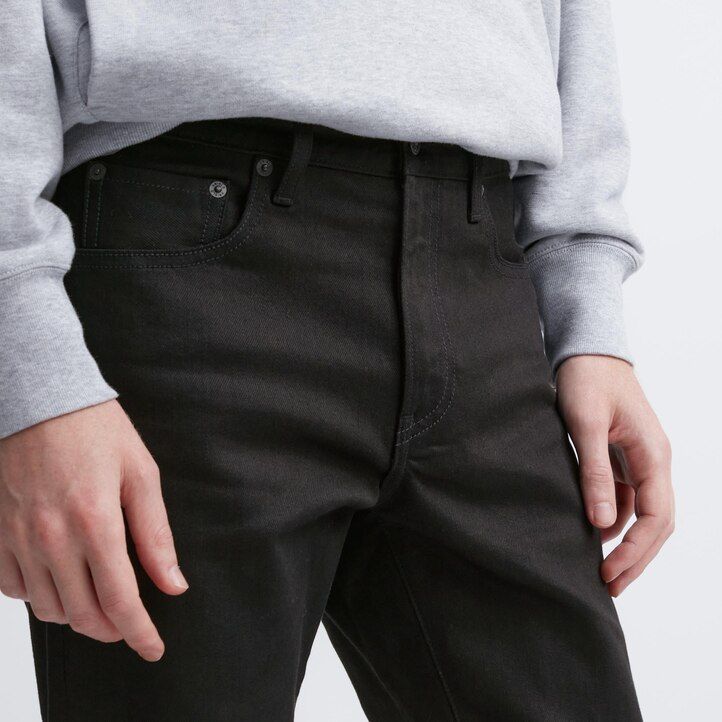 moške kavbojke uniqlo selvedge stretch slim fit črne barve