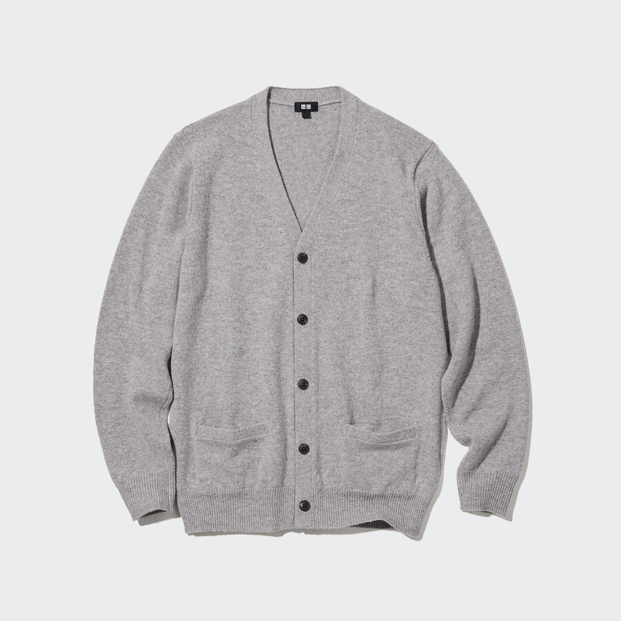 moški puloverji uniqlo premium lambswool z v-izrezom sivi