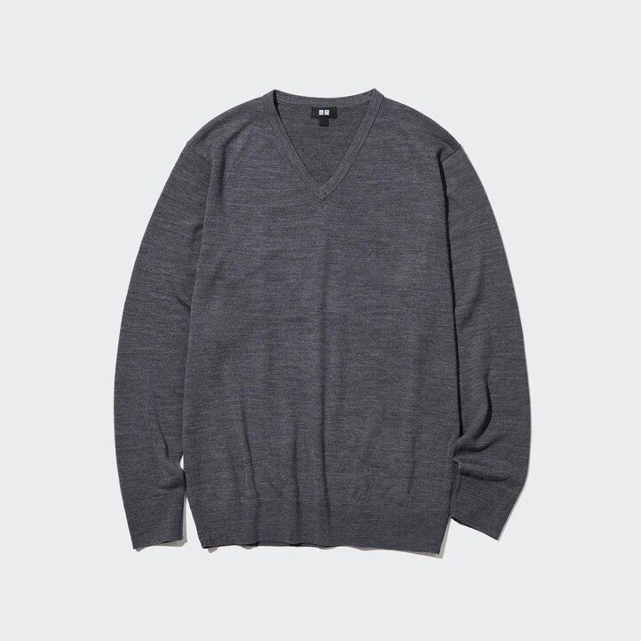 moški puloverji uniqlo extra fine merino z v-izrezom zeleni