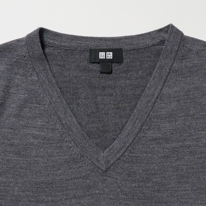 moški puloverji uniqlo extra fine merino z v-izrezom zeleni