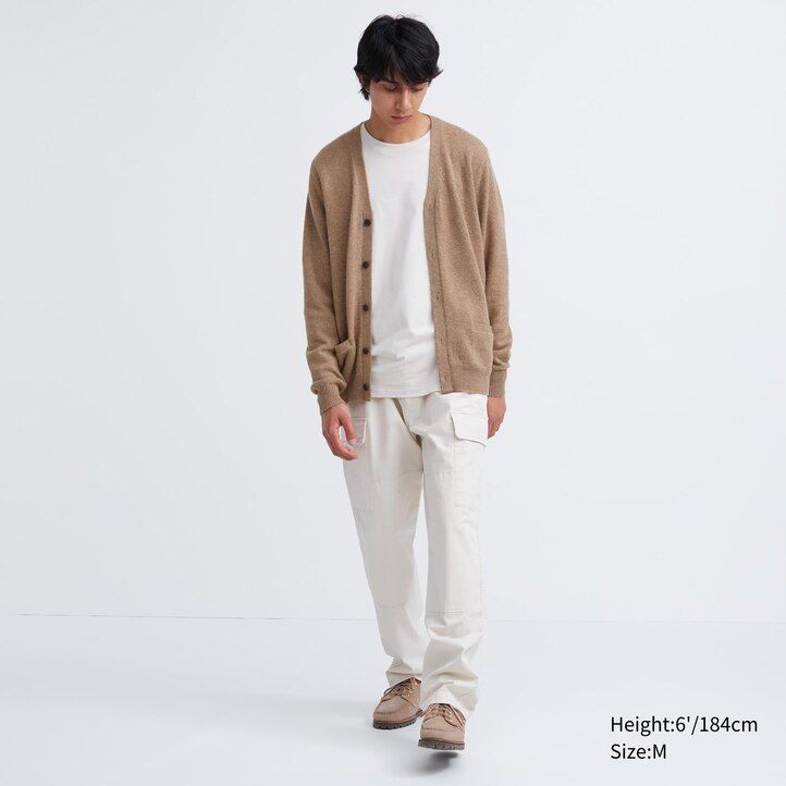 moški puloverji uniqlo premium lambswool z v-izrezom sivi