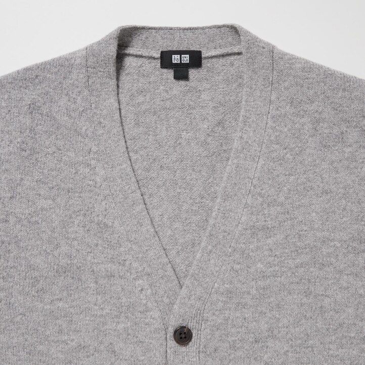 moški puloverji uniqlo premium lambswool z v-izrezom sivi