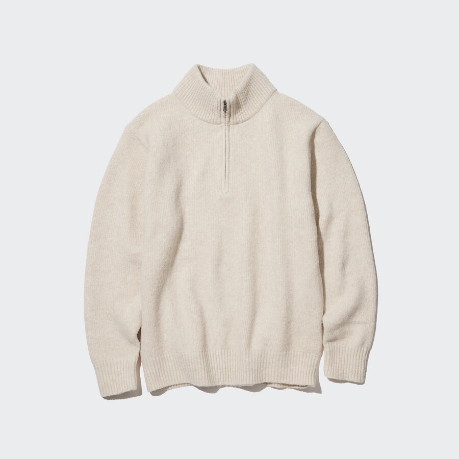 moški puloverji uniqlo souffle yarn s polzadro bež barve