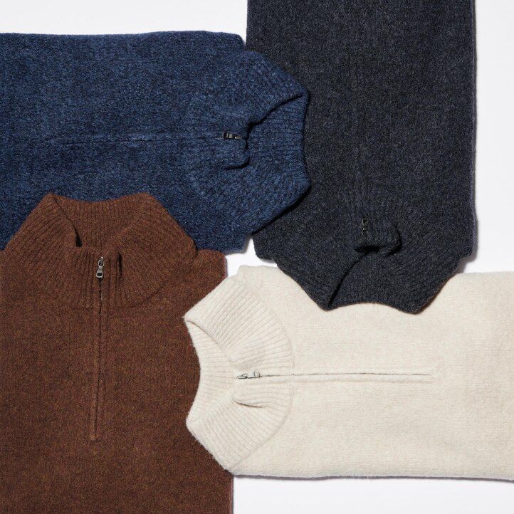 moški puloverji uniqlo souffle yarn s polzadro bež barve