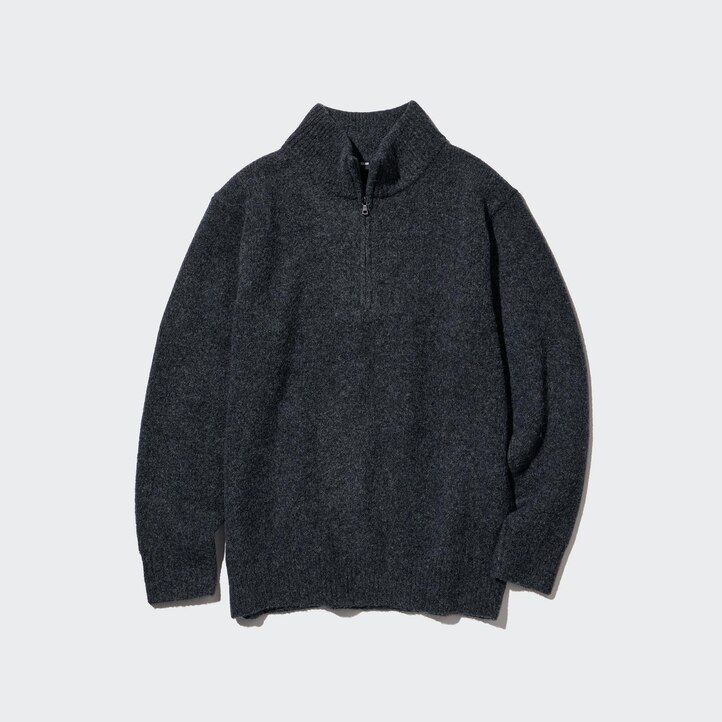 moški puloverji uniqlo souffle yarn s polzadro bež barve