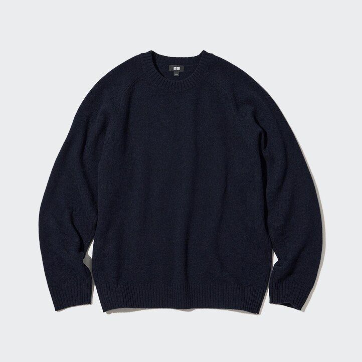 moški puloverji z okroglim izrezom uniqlo premium lambswool beli