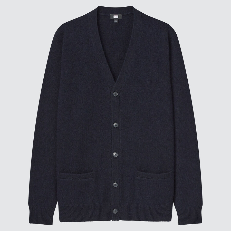 moški puloverji uniqlo premium lambswool z v-izrezom sezona 2021 mornarsko modri