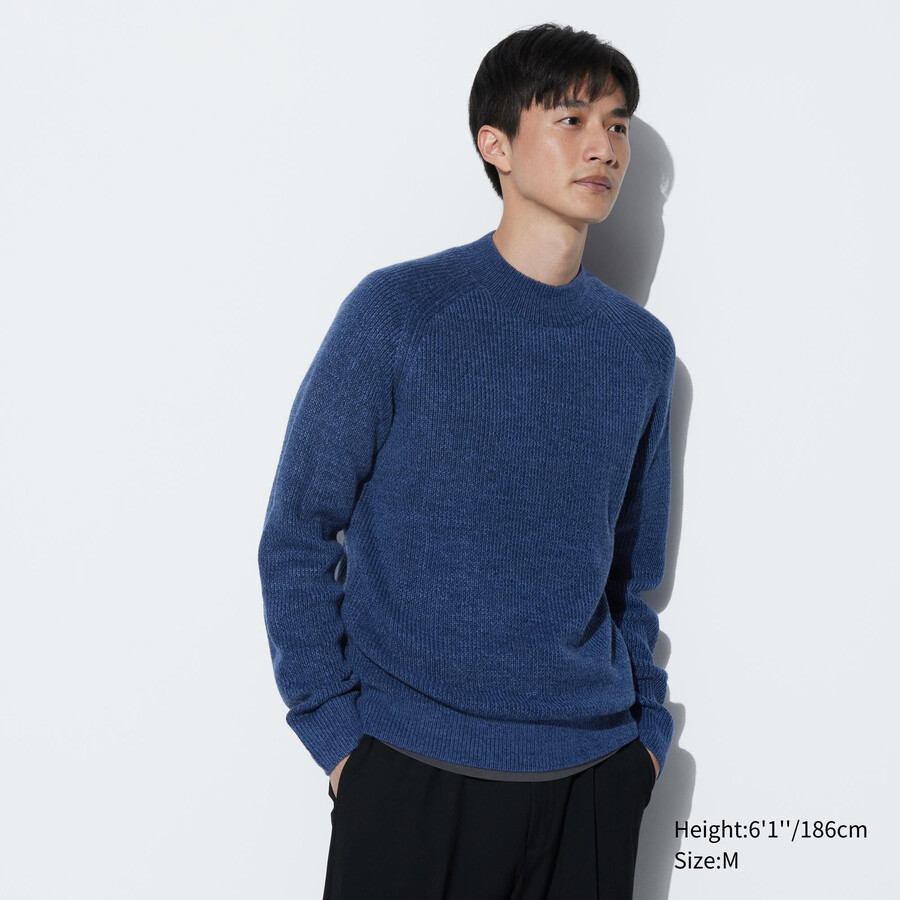 moški puloverji uniqlo middle gauge z lažnim ovratnikom modri
