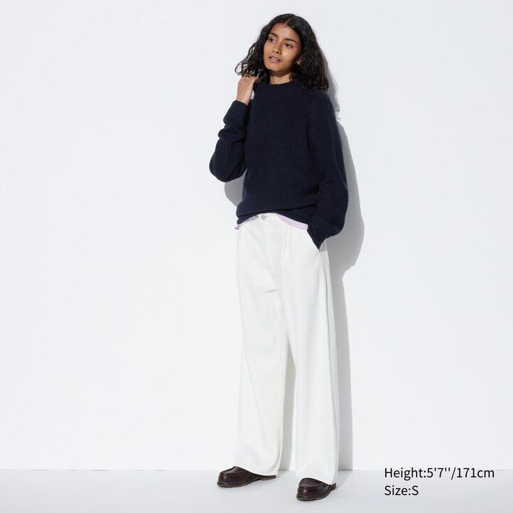 moški puloverji uniqlo middle gauge z lažnim ovratnikom modri
