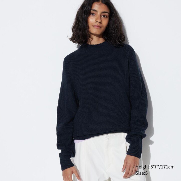 moški puloverji uniqlo middle gauge z lažnim ovratnikom modri