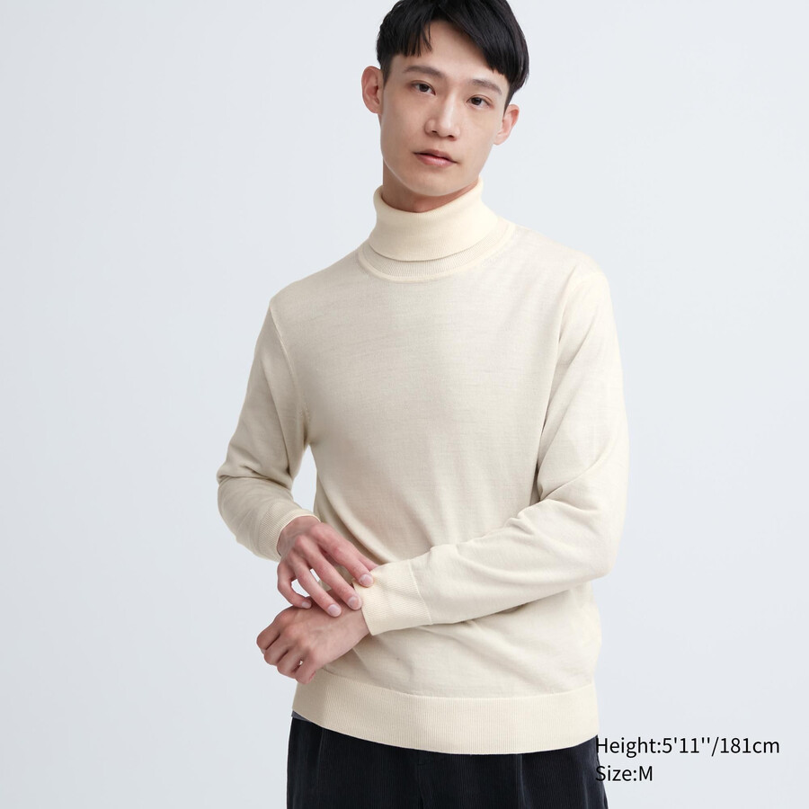 moški puloverji uniqlo 100pct extra fine merino iz belega materiala