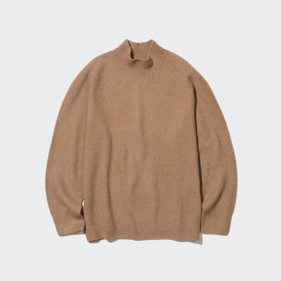 moški puloverji z lažnim ovratnikom uniqlo 3d knit brezšivni iz preje souffle rjave barve