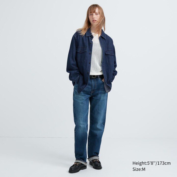 moška oversized majica uniqlo denim utility modra