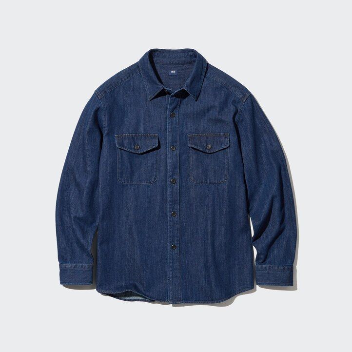 moška oversized majica uniqlo denim utility modra