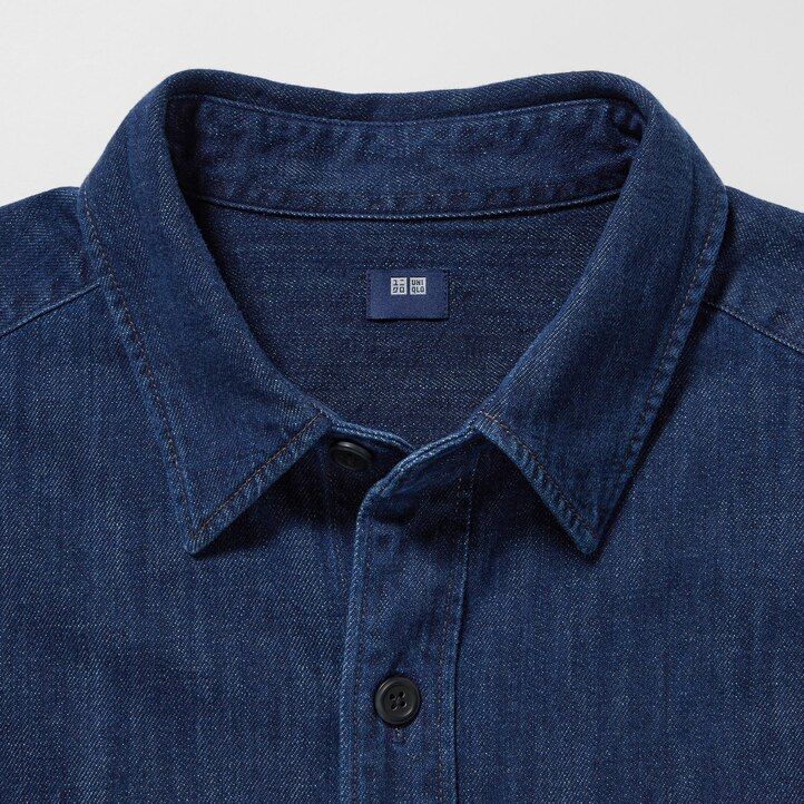 moška oversized majica uniqlo denim utility modra