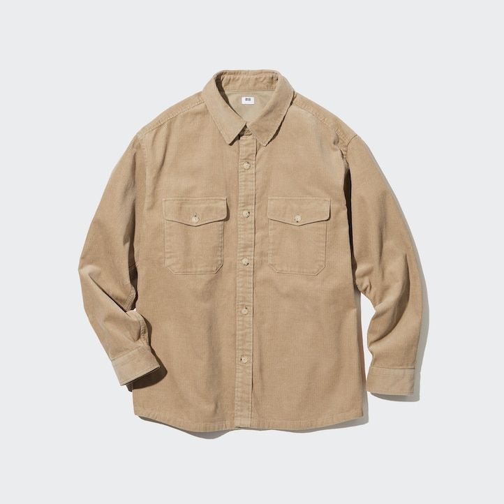 moška oversized delovna majica uniqlo corduroy bež