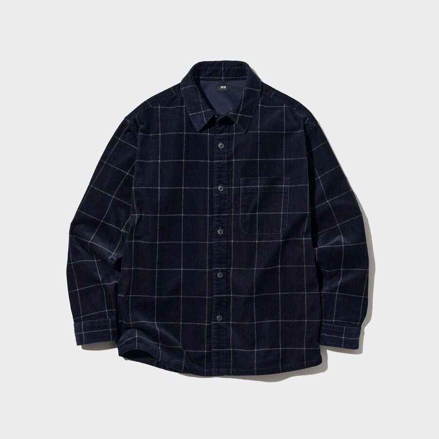moška temno modra - oversized karirasta oversized overhead srajca uniqlo corduroy