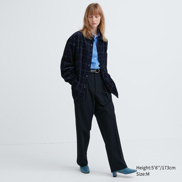 moška temno modra - oversized karirasta oversized overhead srajca uniqlo corduroy