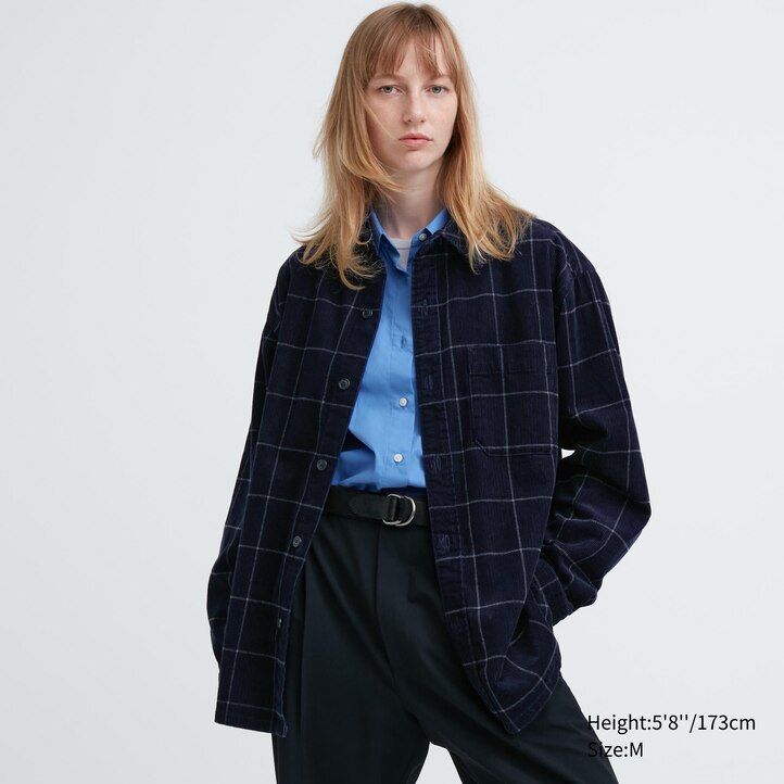 moška temno modra - oversized karirasta oversized overhead srajca uniqlo corduroy