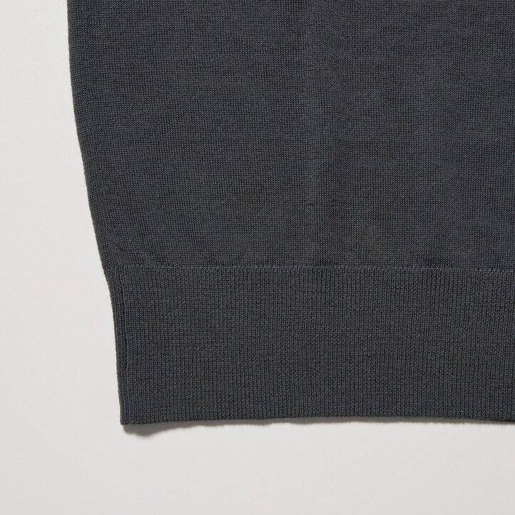Črna moška polo majica z rokavi uniqlo 100pc extra fine merino pletenina
