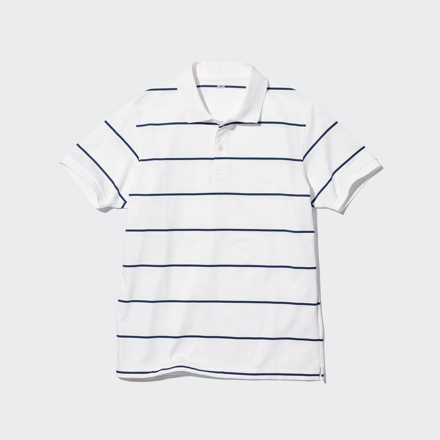 moška polo majica uniqlo dry pique s črtami bela