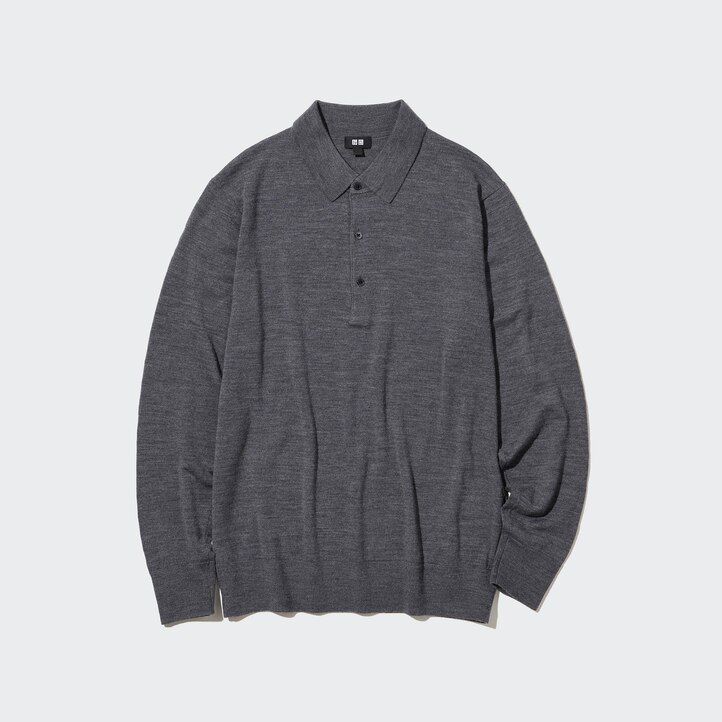 moška polo majica z rokavi uniqlo 100pc extra fine merino pletena v olivno rjavi barvi