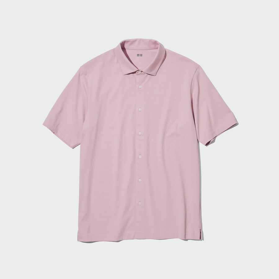 moška polo majica z odprtim ovratnikom uniqlo airism roza