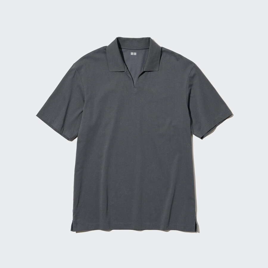 moška polo majica uniqlo airism skipper collar siva