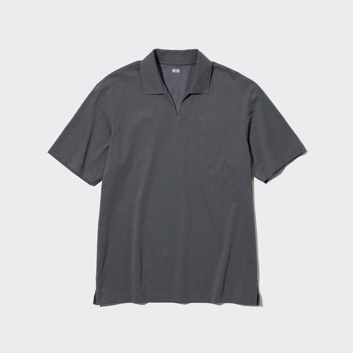 moška polo majica uniqlo airism skipper collar siva