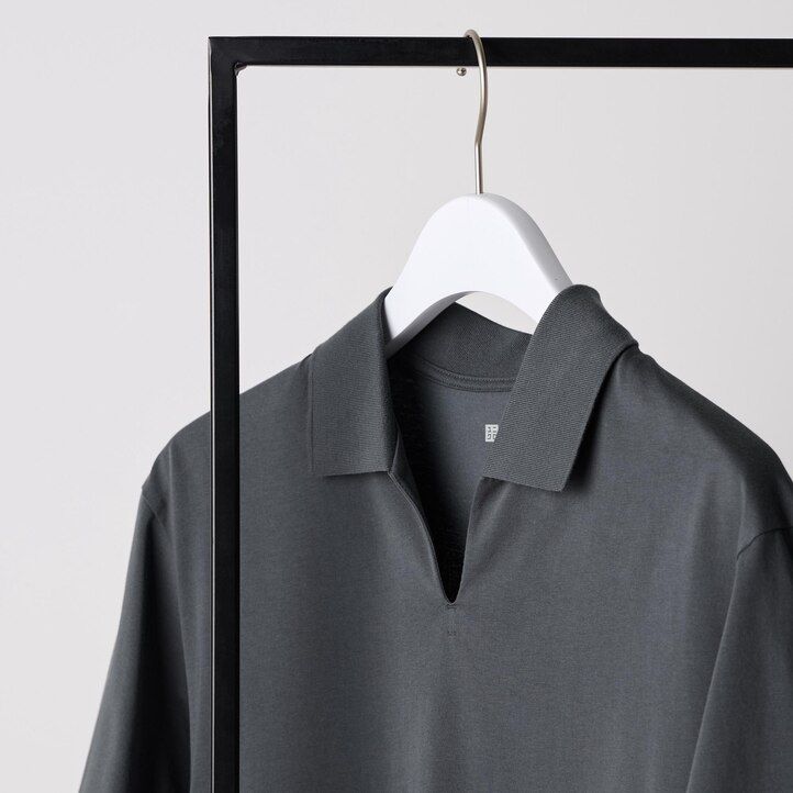 moška polo majica uniqlo airism skipper collar siva