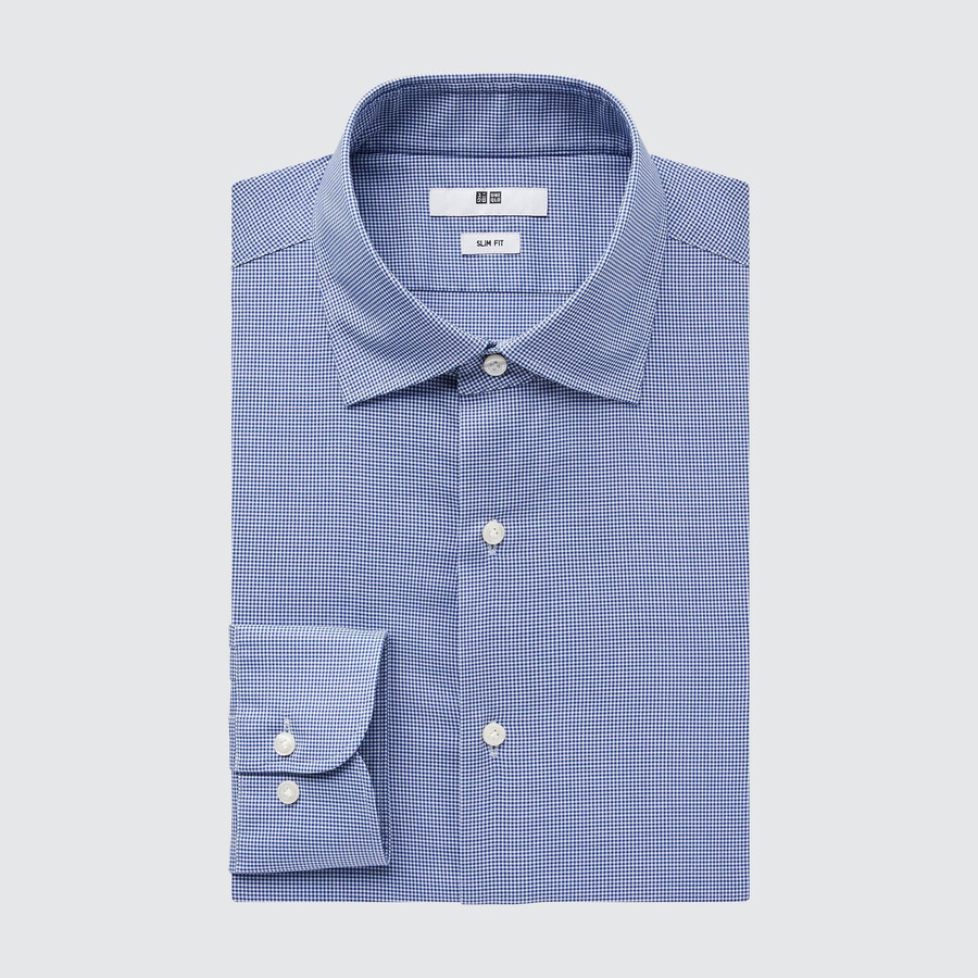 modre moške srajce uniqlo easyre stretch slim fit s pol-izrezanim ovratnikom