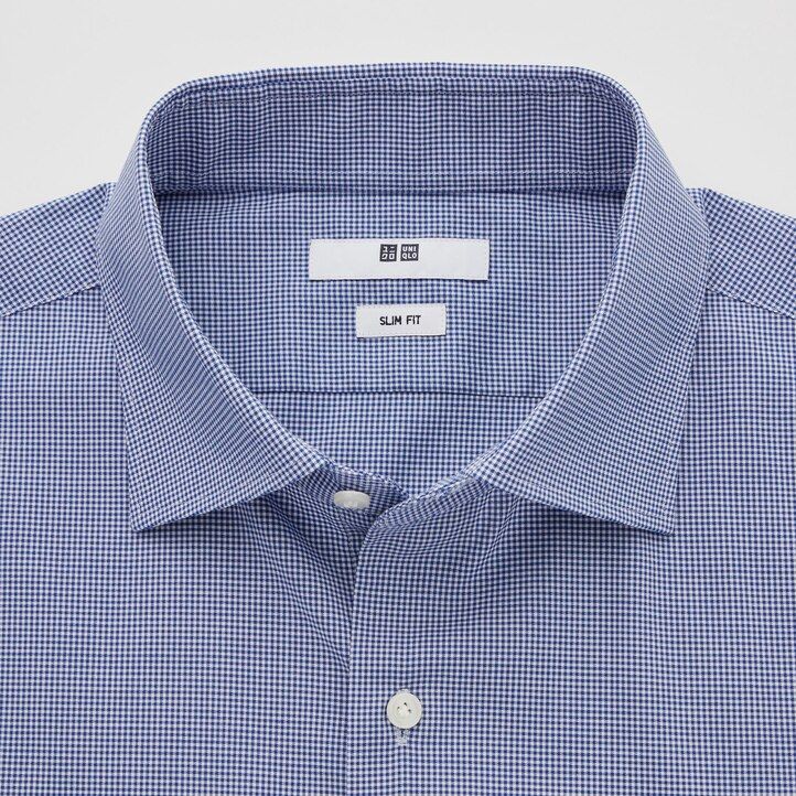 modre moške srajce uniqlo easyre stretch slim fit s pol-izrezanim ovratnikom