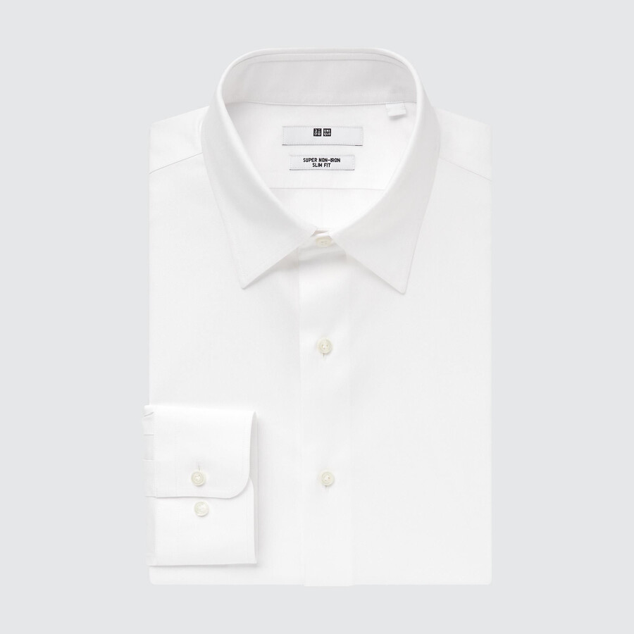 moška majica uniqlo super non iron slim fit z običajnim ovratnikom bela