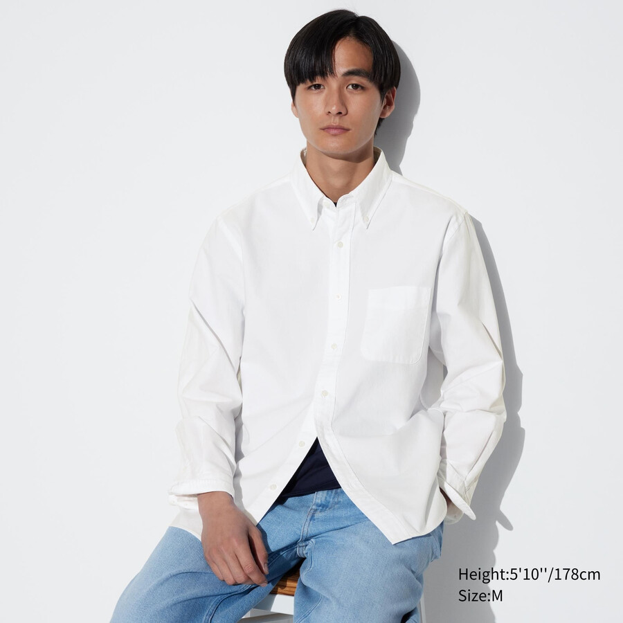 moške srajce uniqlo regular fit oxford z običajnim ovratnikom bele barve