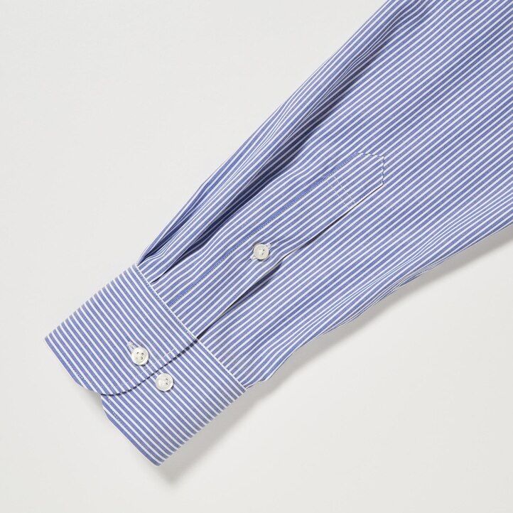 modre moške srajce uniqlo easyre stretch slim fit s črtastim pol-izrezanim ovratnikom