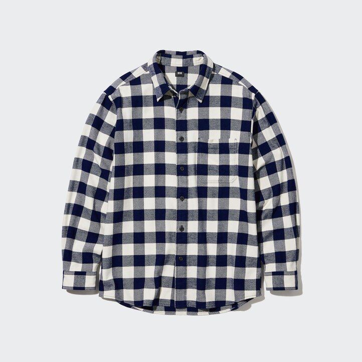 moške bele flanelaste srajce uniqlo s karirastim ovratnikom in regularnim krojem