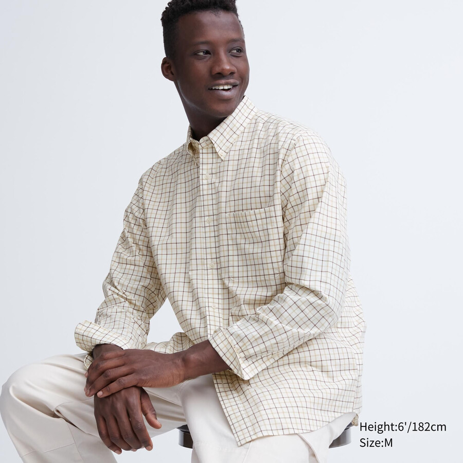 moške srajce uniqlo extra fine cotton broadcloth regular fit z ovratnikom in gumbi bele barve