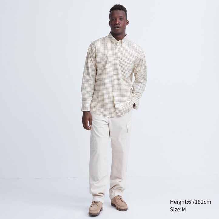 moške srajce uniqlo extra fine cotton broadcloth regular fit z ovratnikom in gumbi bele barve