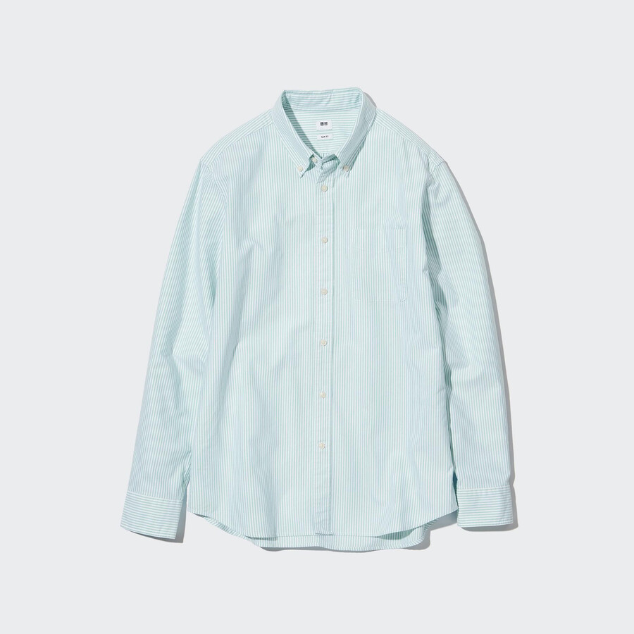 moške srajce uniqlo slim fit s črtastim vzorcem oxford zelene