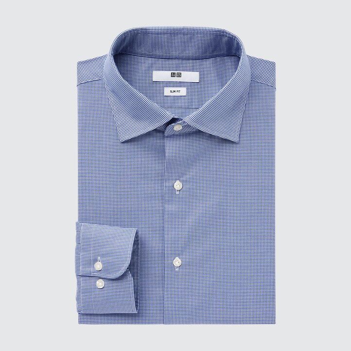modra moška majica uniqlo easyre broadcloth stretch slim fit s pol izrezanim ovratnikom