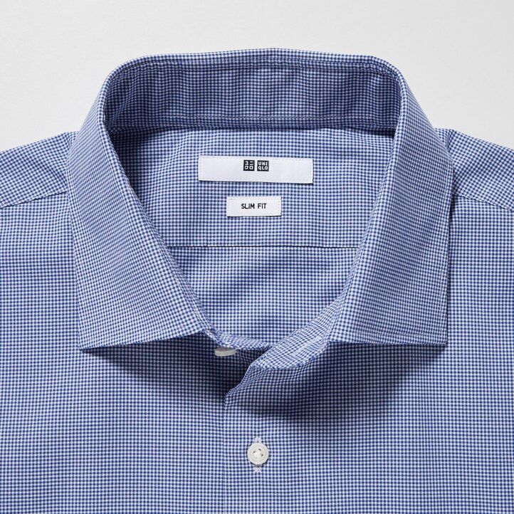 modra moška majica uniqlo easyre broadcloth stretch slim fit s pol izrezanim ovratnikom